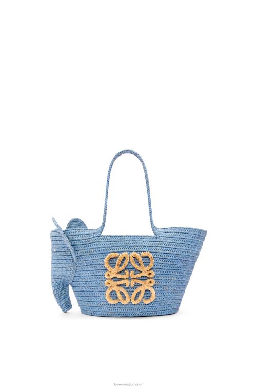 azul mezclilla Bolso cesta elefante pequeño de rafia Loewe R8J8Z77 mujer