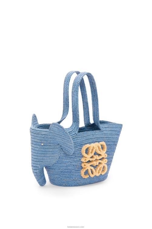 azul mezclilla Bolso cesta elefante pequeño de rafia Loewe R8J8Z77 mujer