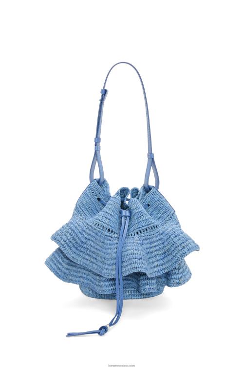 azul mezclilla Bolso volantes globo de rafia y piel bovina Loewe R8J8Z3 mujer
