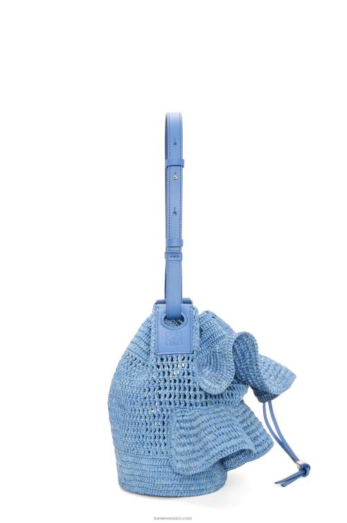 azul mezclilla Bolso volantes globo de rafia y piel bovina Loewe R8J8Z3 mujer