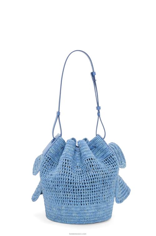 azul mezclilla Bolso volantes globo de rafia y piel bovina Loewe R8J8Z3 mujer