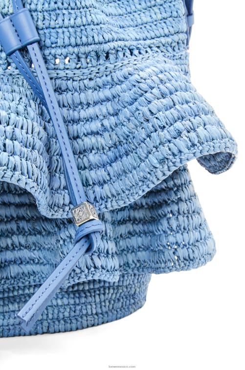 azul mezclilla Bolso volantes globo de rafia y piel bovina Loewe R8J8Z3 mujer