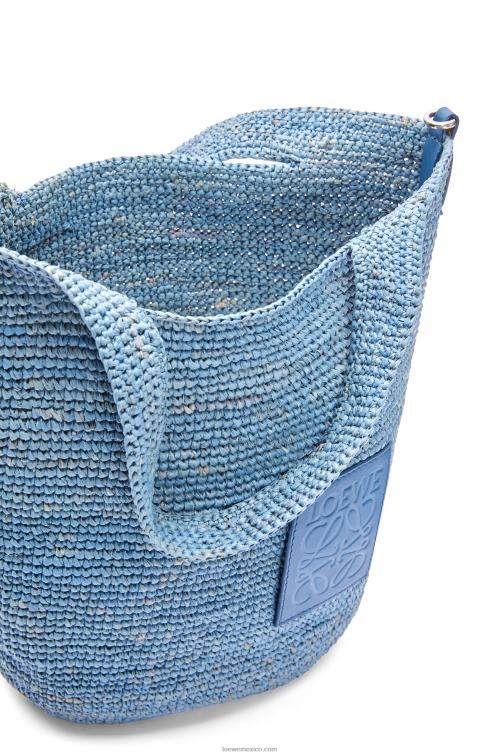 azul mezclilla bolso mini con abertura en rafia y piel de becerro Loewe R8J8Z4 mujer