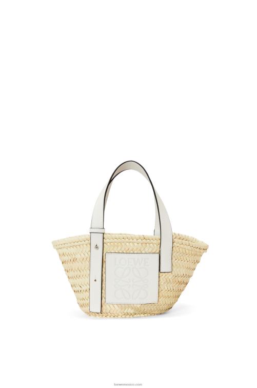 blanco natural Bolso cesta pequeño en hoja de palma y piel de becerro Loewe R8J8Z48 mujer