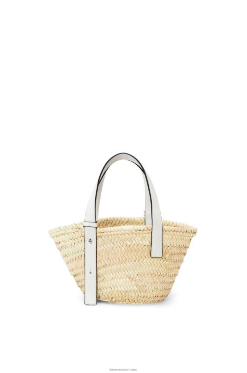 blanco natural Bolso cesta pequeño en hoja de palma y piel de becerro Loewe R8J8Z48 mujer