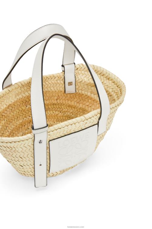 blanco natural Bolso cesta pequeño en hoja de palma y piel de becerro Loewe R8J8Z48 mujer