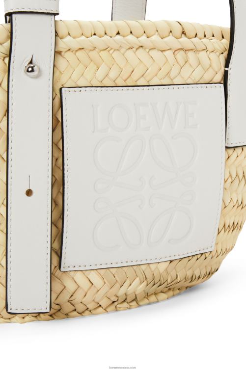 blanco natural Bolso cesta pequeño en hoja de palma y piel de becerro Loewe R8J8Z48 mujer