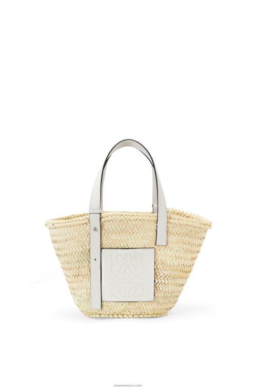blanco natural bolso basket en hoja de palma y piel de becerro Loewe R8J8Z49 mujer