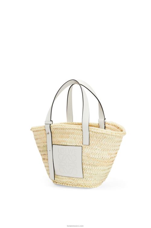 blanco natural bolso basket en hoja de palma y piel de becerro Loewe R8J8Z49 mujer