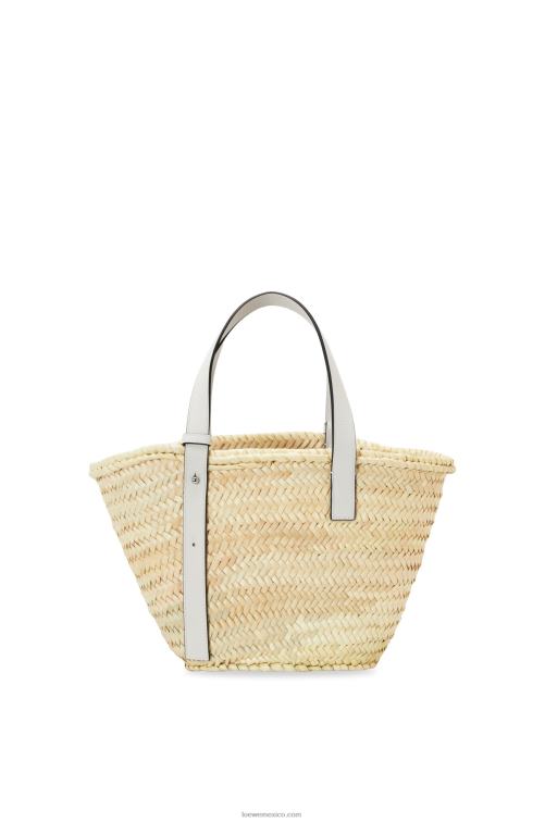 blanco natural bolso basket en hoja de palma y piel de becerro Loewe R8J8Z49 mujer