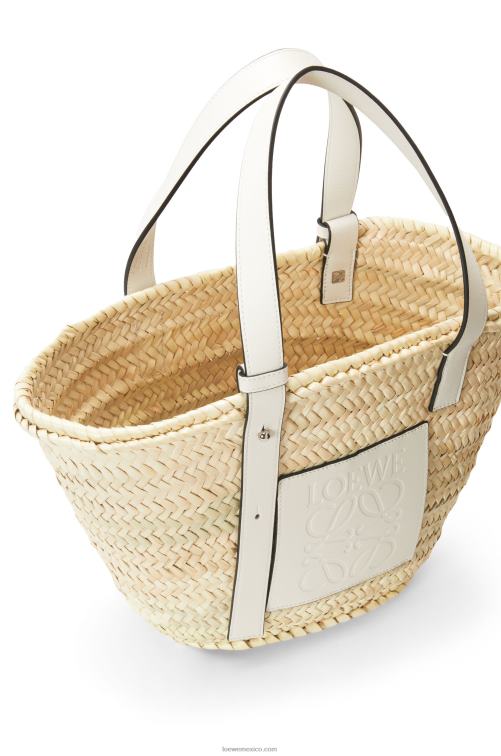 blanco natural bolso basket en hoja de palma y piel de becerro Loewe R8J8Z49 mujer