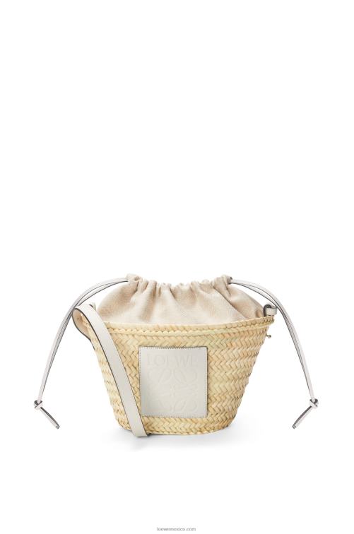 blanco natural bolso bombonera con cordón de hoja de palma y piel de becerro Loewe R8J8Z23 mujer