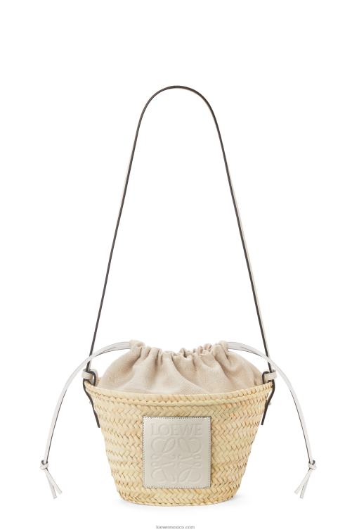 blanco natural bolso bombonera con cordón de hoja de palma y piel de becerro Loewe R8J8Z23 mujer