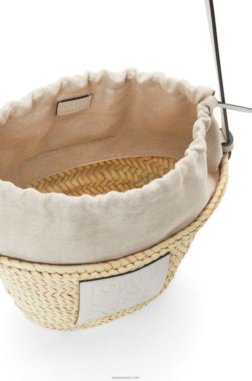 blanco natural bolso bombonera con cordón de hoja de palma y piel de becerro Loewe R8J8Z23 mujer