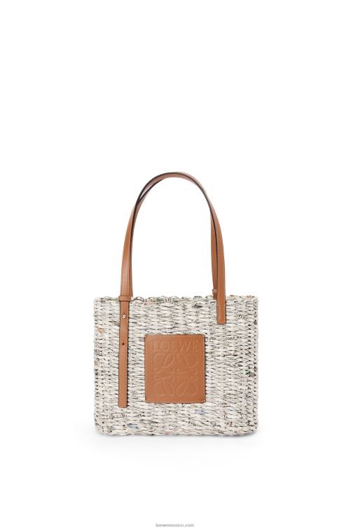 bronceado/multicolor Bolso pequeño estilo cesta cuadrada de papel y piel de becerro Loewe R8J8Z101 mujer