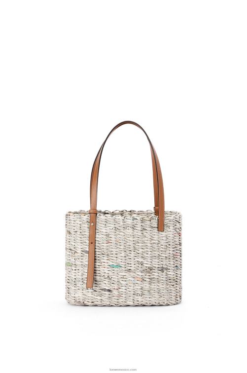bronceado/multicolor Bolso pequeño estilo cesta cuadrada de papel y piel de becerro Loewe R8J8Z101 mujer