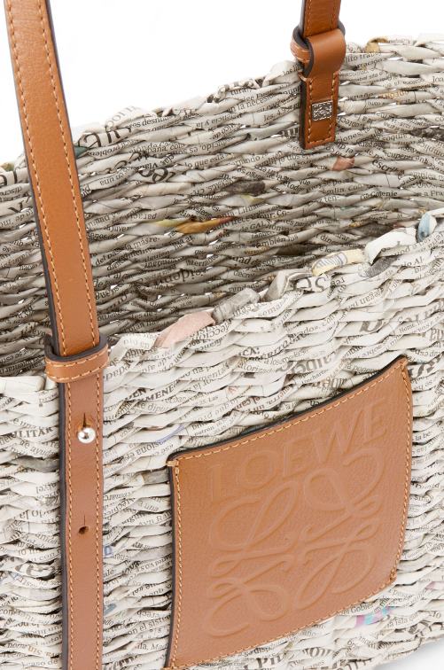 bronceado/multicolor Bolso pequeño estilo cesta cuadrada de papel y piel de becerro Loewe R8J8Z101 mujer