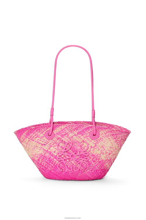 fucsia Bolso basket pequeño anagram de palma de iraca y piel de becerro Loewe R8J8Z56 mujer