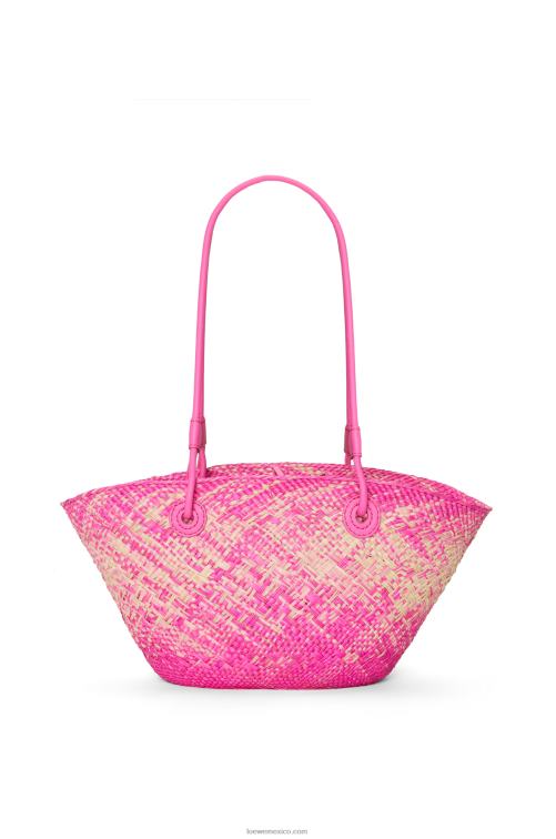 fucsia Bolso basket pequeño anagram de palma de iraca y piel de becerro Loewe R8J8Z56 mujer