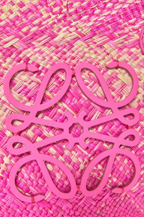 fucsia Bolso basket pequeño anagram de palma de iraca y piel de becerro Loewe R8J8Z56 mujer