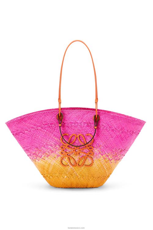 fucsia/naranja Bolso cesta anagrama grande de palma de iraca y piel de becerro Loewe R8J8Z84 mujer