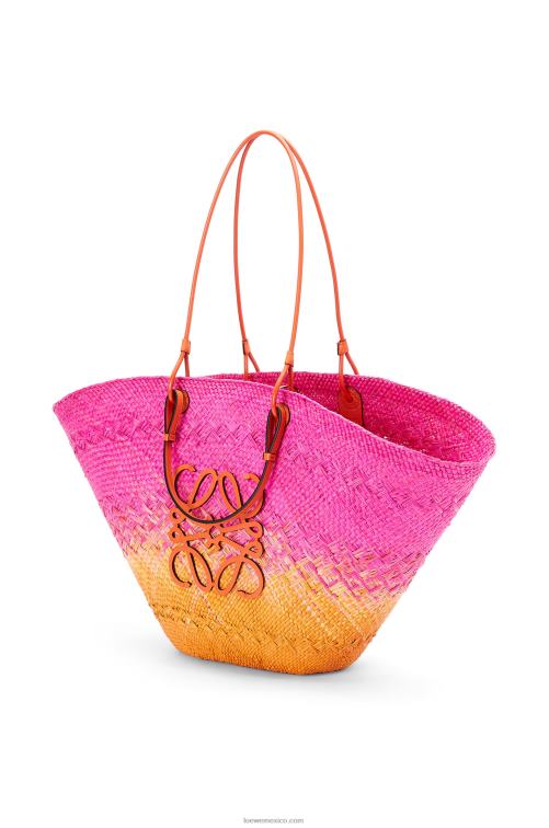 fucsia/naranja Bolso cesta anagrama grande de palma de iraca y piel de becerro Loewe R8J8Z84 mujer