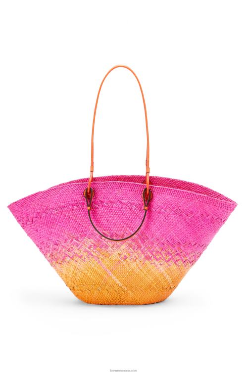 fucsia/naranja Bolso cesta anagrama grande de palma de iraca y piel de becerro Loewe R8J8Z84 mujer