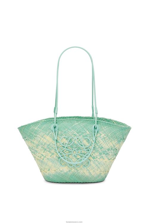 menta fresca Bolso basket anagram en palma de iraca y piel de becerro Loewe R8J8Z55 mujer