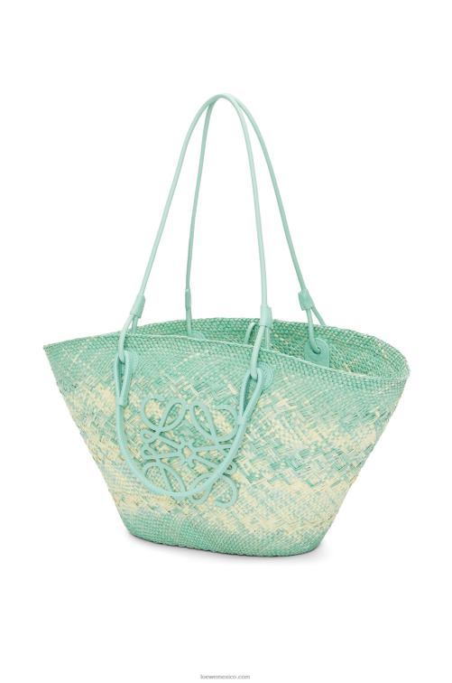 menta fresca Bolso basket anagram en palma de iraca y piel de becerro Loewe R8J8Z55 mujer