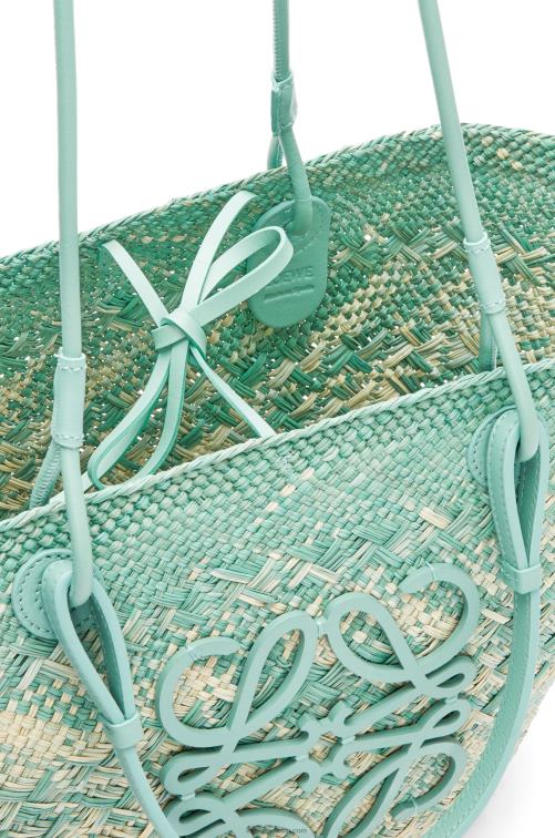 menta fresca Bolso basket anagram en palma de iraca y piel de becerro Loewe R8J8Z55 mujer