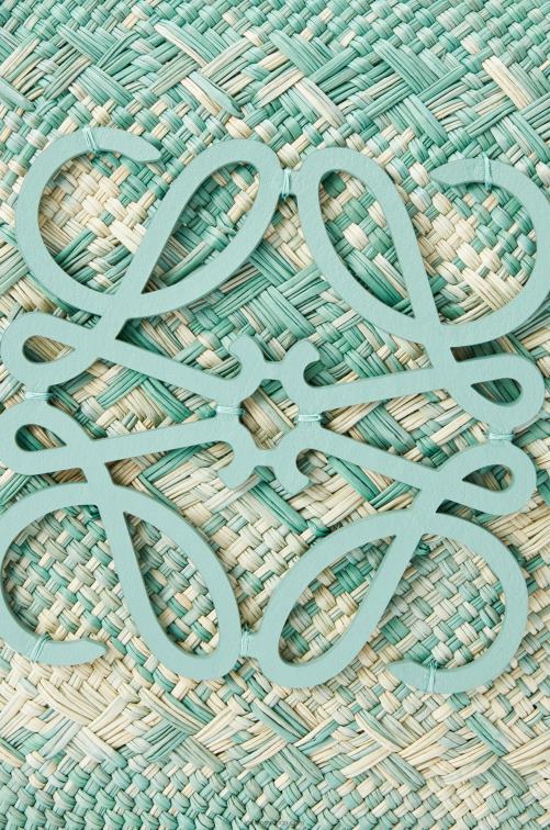 menta fresca Bolso basket anagram en palma de iraca y piel de becerro Loewe R8J8Z55 mujer