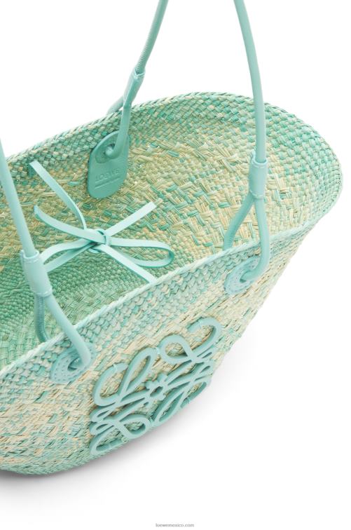 menta fresca Bolso basket pequeño anagram de palma de iraca y piel de becerro Loewe R8J8Z110 mujer