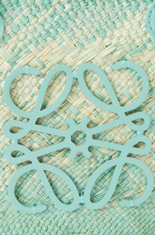 menta fresca Bolso basket pequeño anagram de palma de iraca y piel de becerro Loewe R8J8Z110 mujer