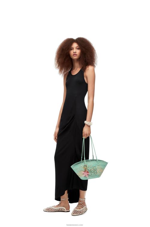 menta fresca Bolso basket pequeño anagram de palma de iraca y piel de becerro Loewe R8J8Z110 mujer