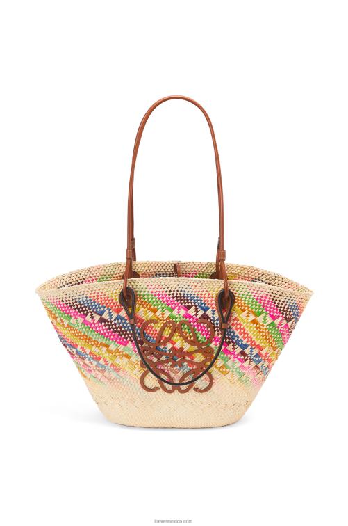 multicolor/bronceado Bolso basket anagram de piel de becerro y palma de iraca arcoíris Loewe R8J8Z106 mujer