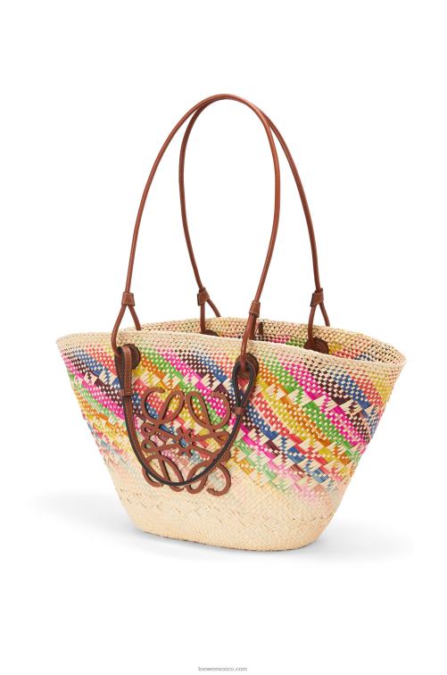 multicolor/bronceado Bolso basket anagram de piel de becerro y palma de iraca arcoíris Loewe R8J8Z106 mujer