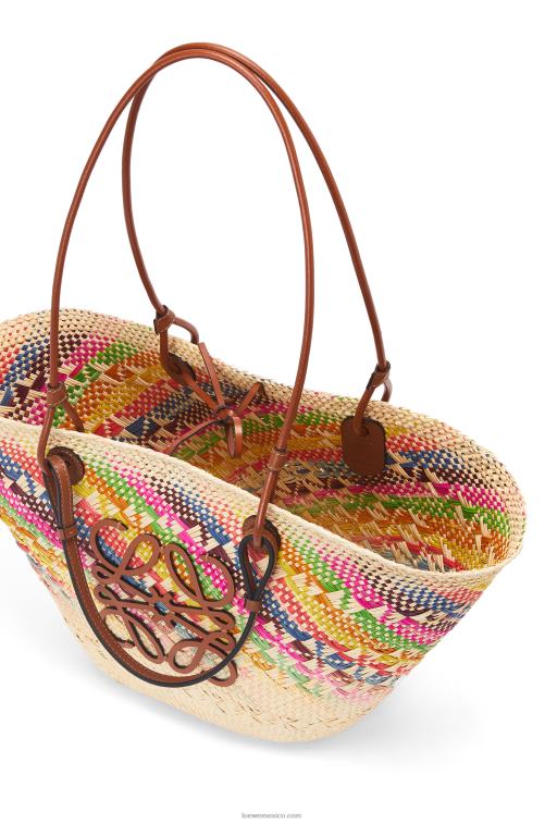 multicolor/bronceado Bolso basket anagram de piel de becerro y palma de iraca arcoíris Loewe R8J8Z106 mujer