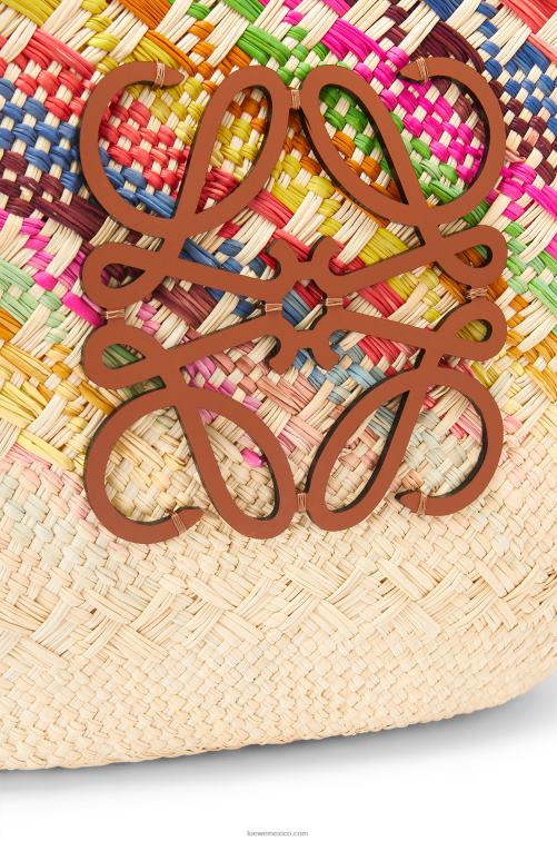 multicolor/bronceado Bolso basket anagram de piel de becerro y palma de iraca arcoíris Loewe R8J8Z106 mujer