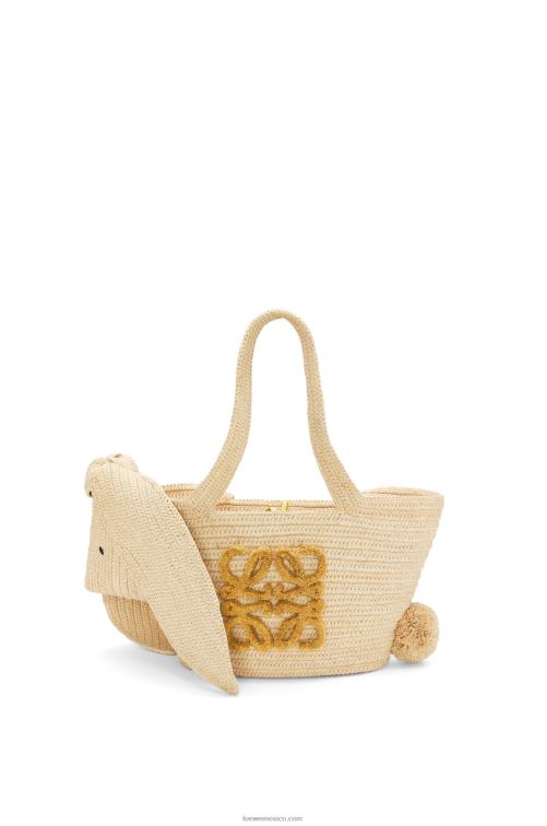 natural Bolso cesta conejito pequeño de rafia y piel de becerro Loewe R8J8Z78 mujer