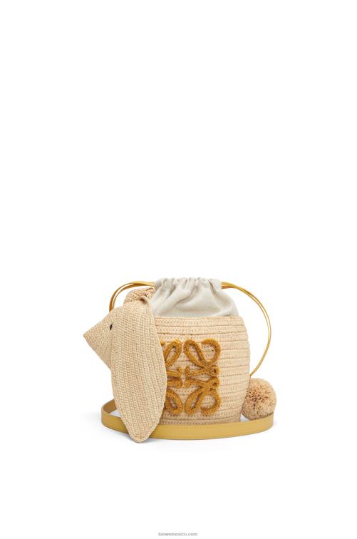 natural cubo conejito de rafia y piel de becerro Loewe R8J8Z98 mujer