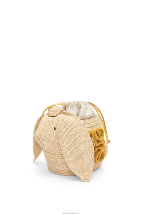 natural cubo conejito de rafia y piel de becerro Loewe R8J8Z98 mujer