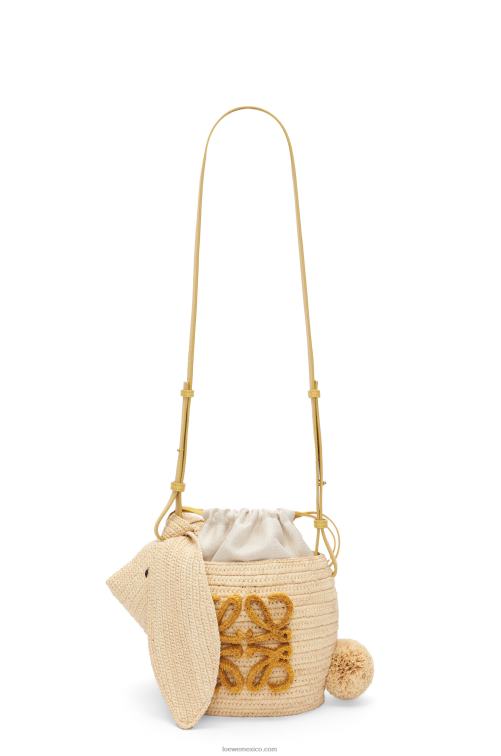 natural cubo conejito de rafia y piel de becerro Loewe R8J8Z98 mujer