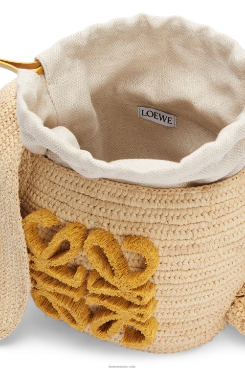 natural cubo conejito de rafia y piel de becerro Loewe R8J8Z98 mujer