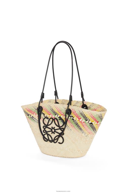 natural/multicolor Canasta pequeña con anagrama arcoíris de palma de iraca y piel de becerro Loewe R8J8Z43 mujer