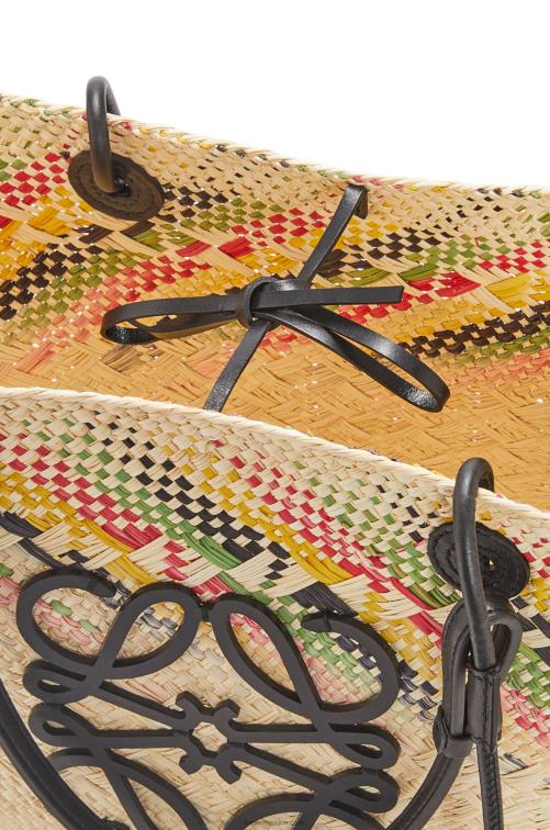 natural/multicolor Canasta pequeña con anagrama arcoíris de palma de iraca y piel de becerro Loewe R8J8Z43 mujer
