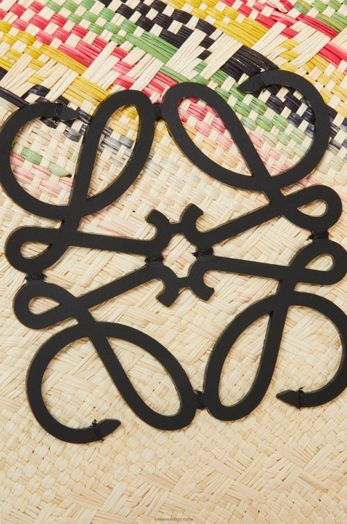 natural/multicolor Canasta pequeña con anagrama arcoíris de palma de iraca y piel de becerro Loewe R8J8Z43 mujer