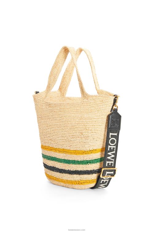 natural/multicolor bolso mini con abertura en rafia a rayas y piel de becerro Loewe R8J8Z26 mujer