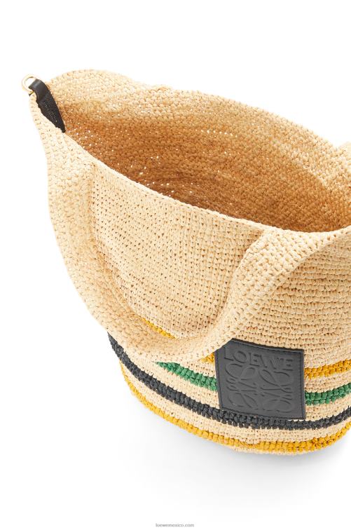 natural/multicolor bolso mini con abertura en rafia a rayas y piel de becerro Loewe R8J8Z26 mujer