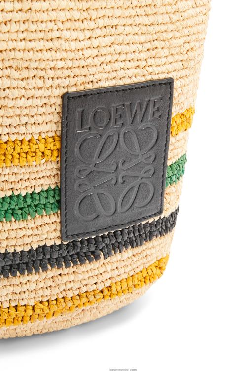natural/multicolor bolso mini con abertura en rafia a rayas y piel de becerro Loewe R8J8Z26 mujer