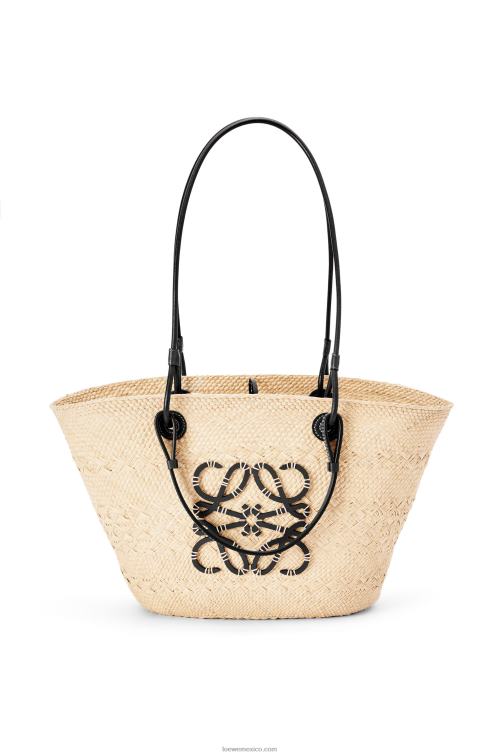 natural/negro Bolso basket anagram en palma de iraca y piel de becerro Loewe R8J8Z86 mujer